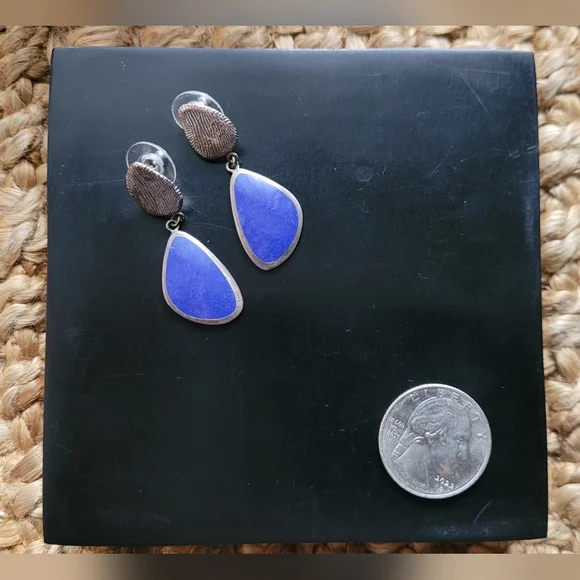 Vintage Sterling Silver and Blue Stone Dangle Earrings - Picture 3 of 5